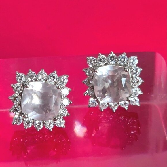 Natural Rose Quartz & CZ 925 Sterling Silver  Earrings - Picture 9 of 9